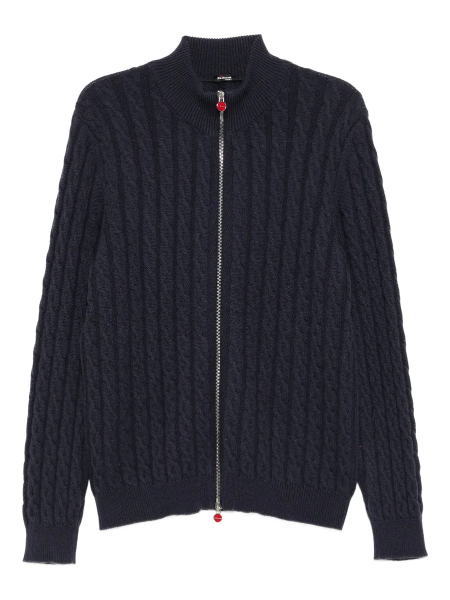 cable-knit zip-up cardigan 1