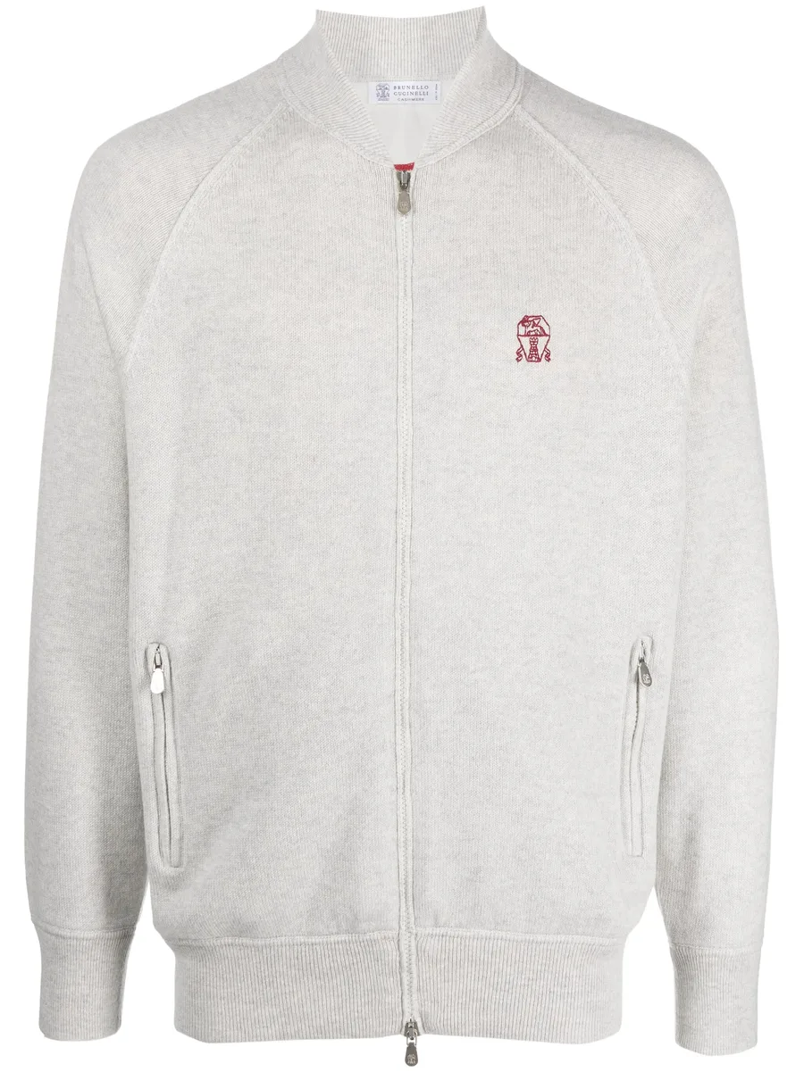 logo-embroidery cashmere cardigan 1