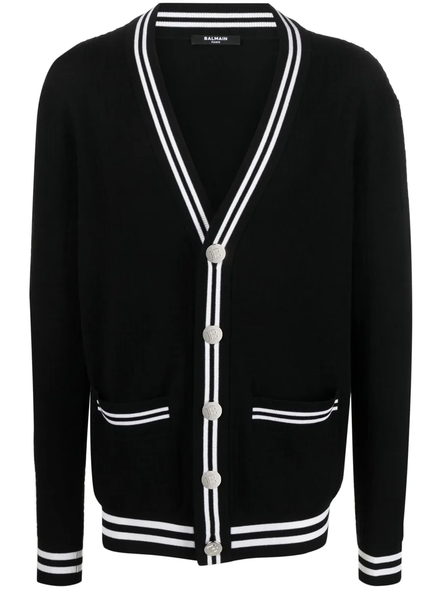 contrasting-trim V-neck cardigan 1