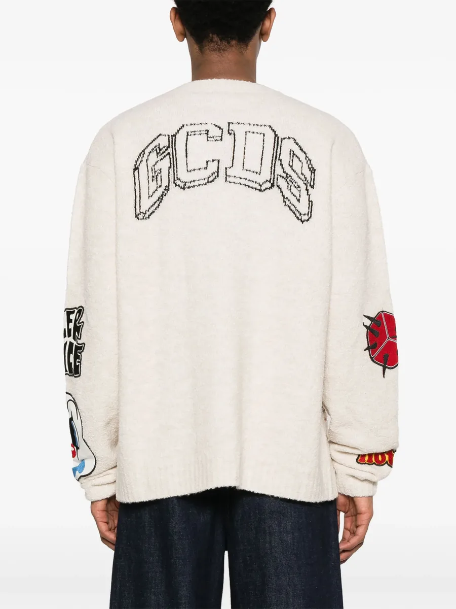 patch-detailing bouclé sweater 7