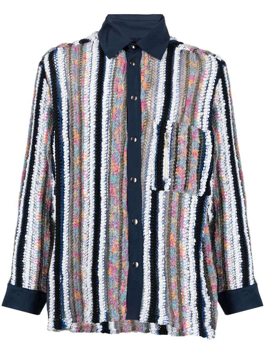 striped knit-panel shirt 1