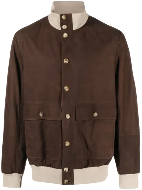 contrasting-detail suede bomber jacket