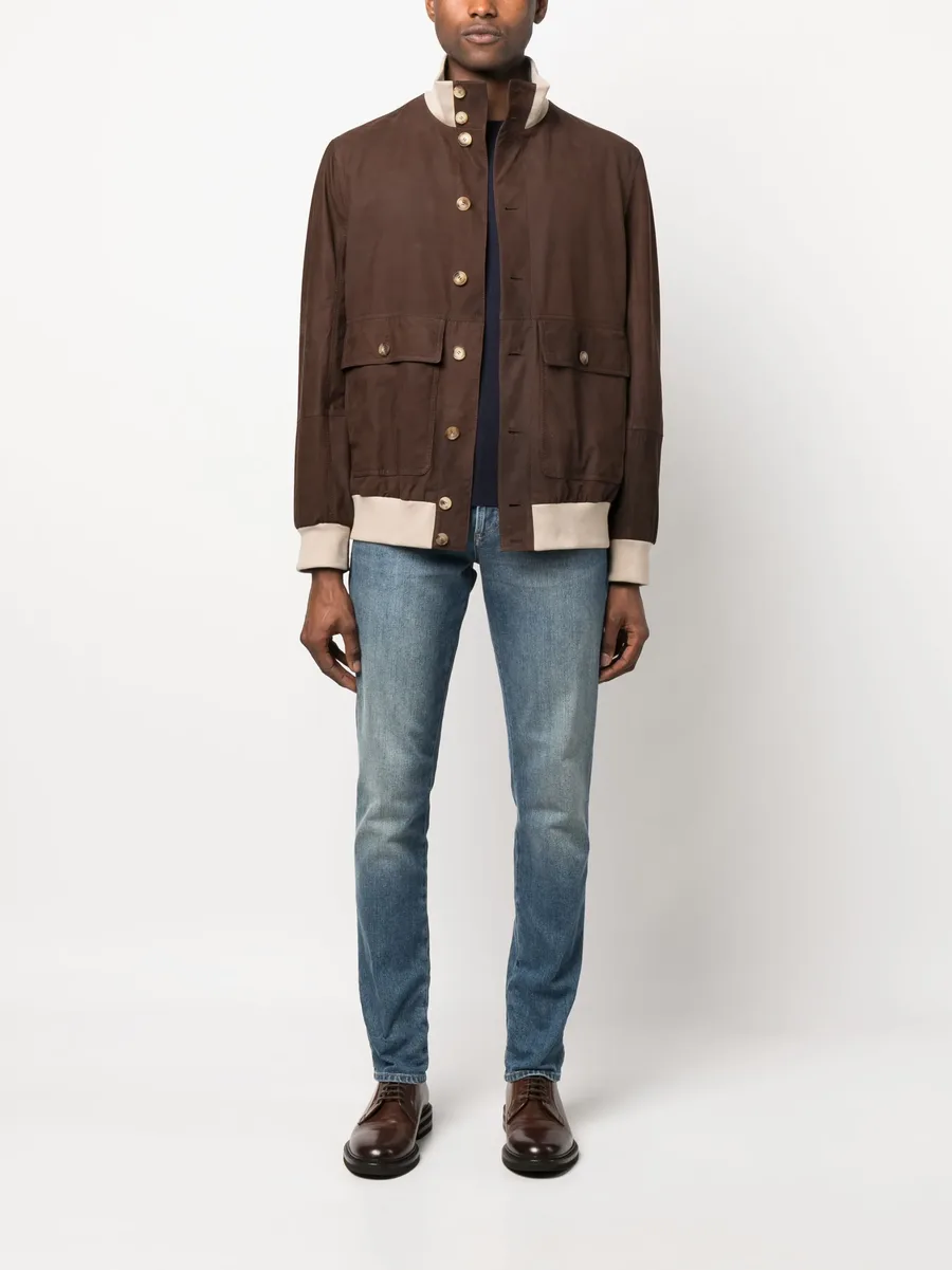 contrasting-detail suede bomber jacket 4