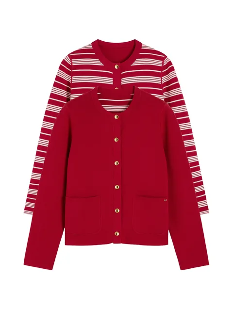 reversible horizontal-stripe cardigan
