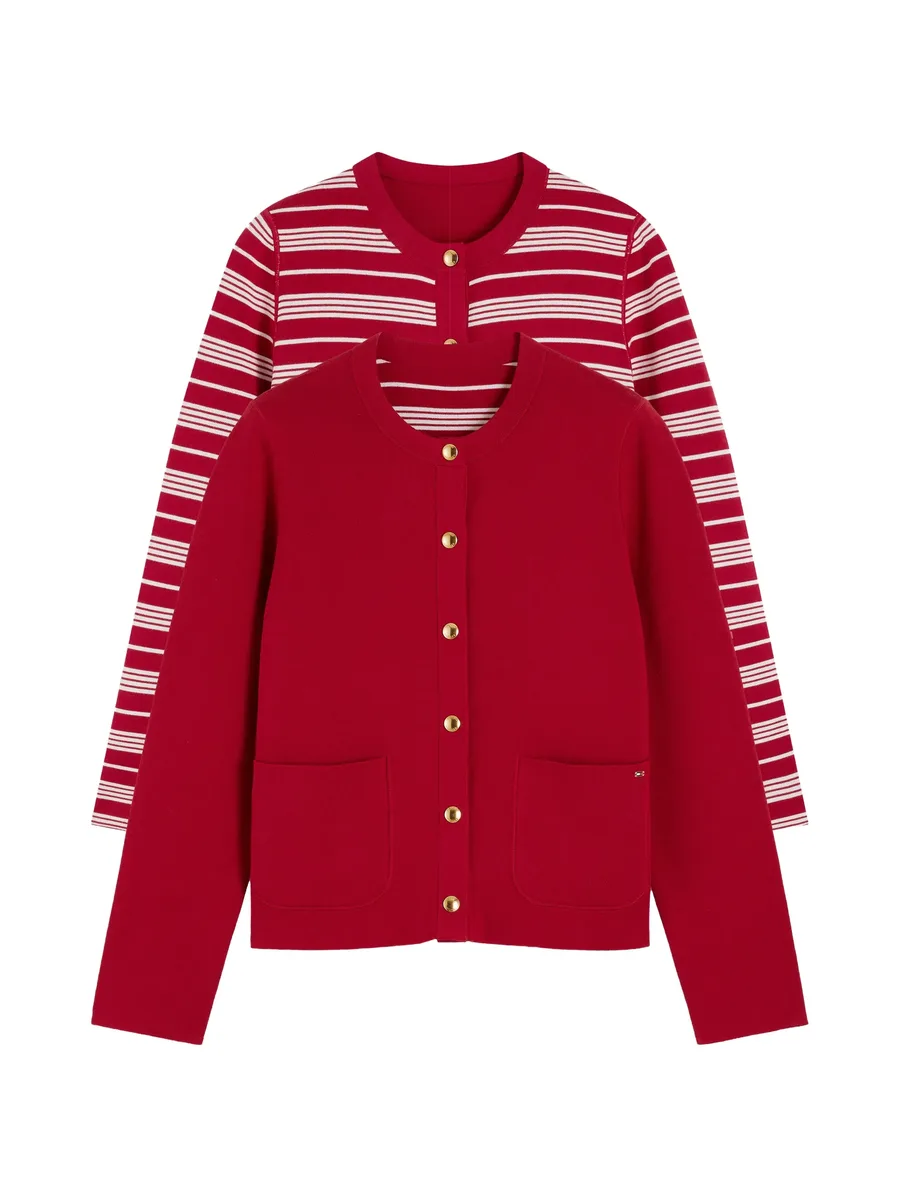 reversible horizontal-stripe cardigan 1