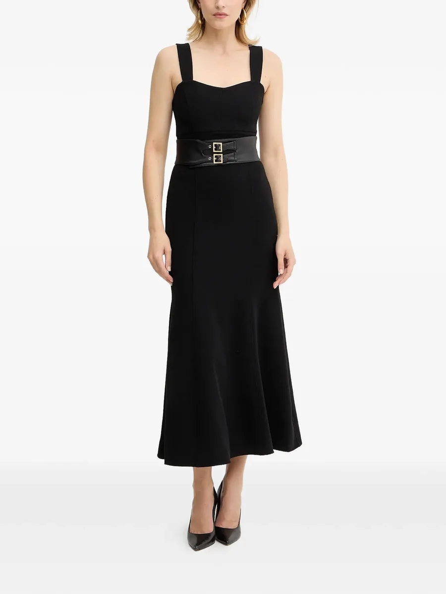 sweetheart-neck belted midi dress 1