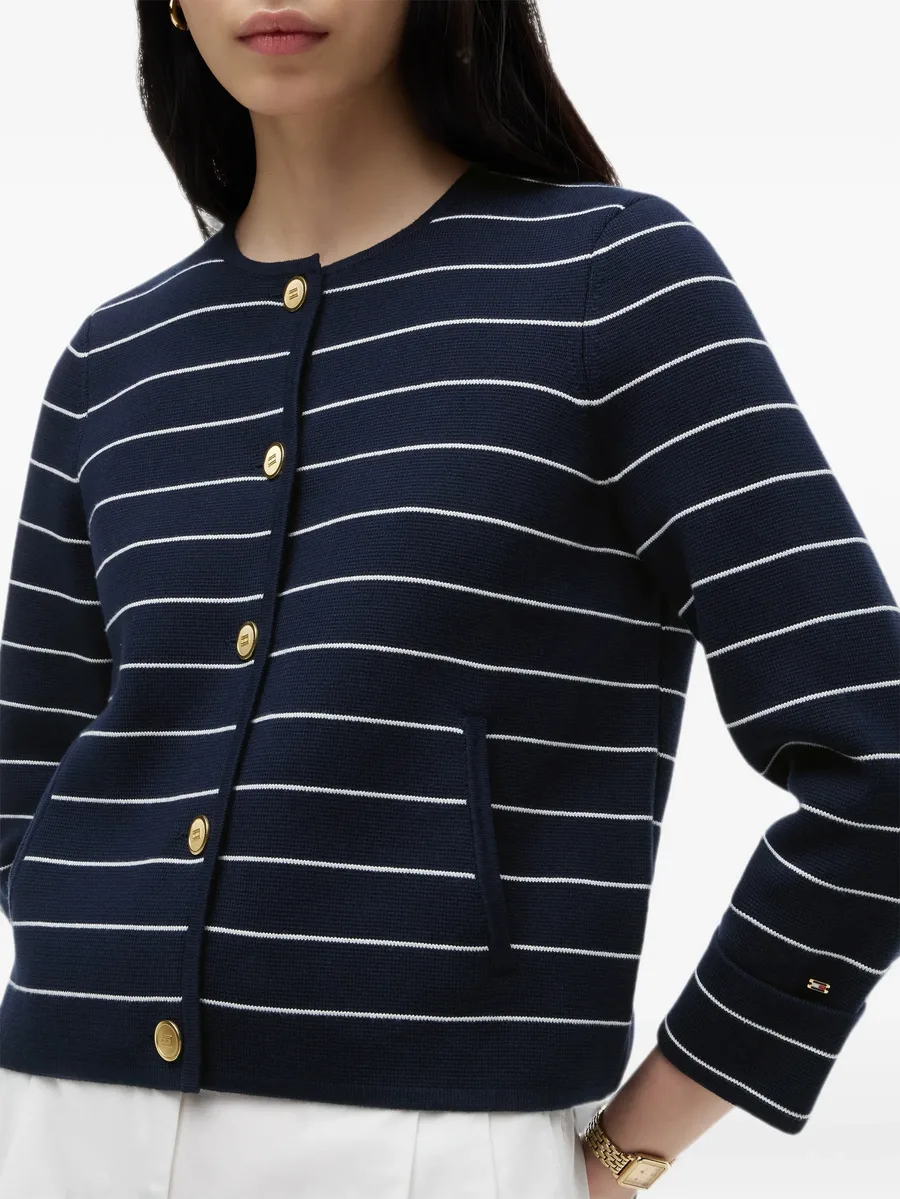 horizontal-stripe button-up cardigan 5