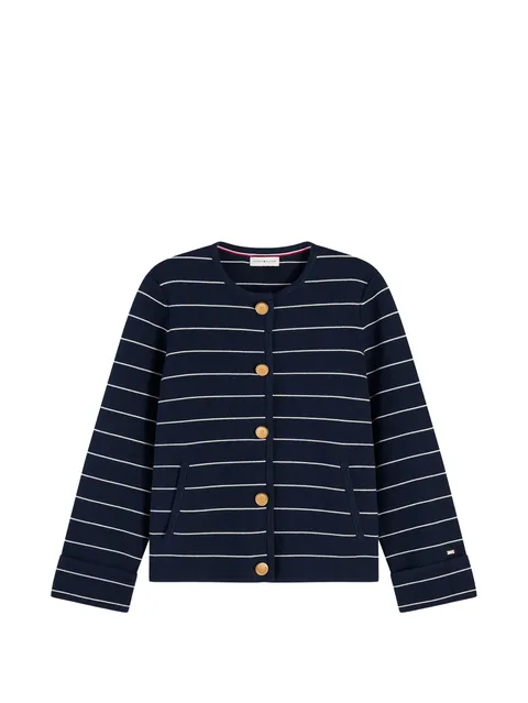 horizontal-stripe button-up cardigan