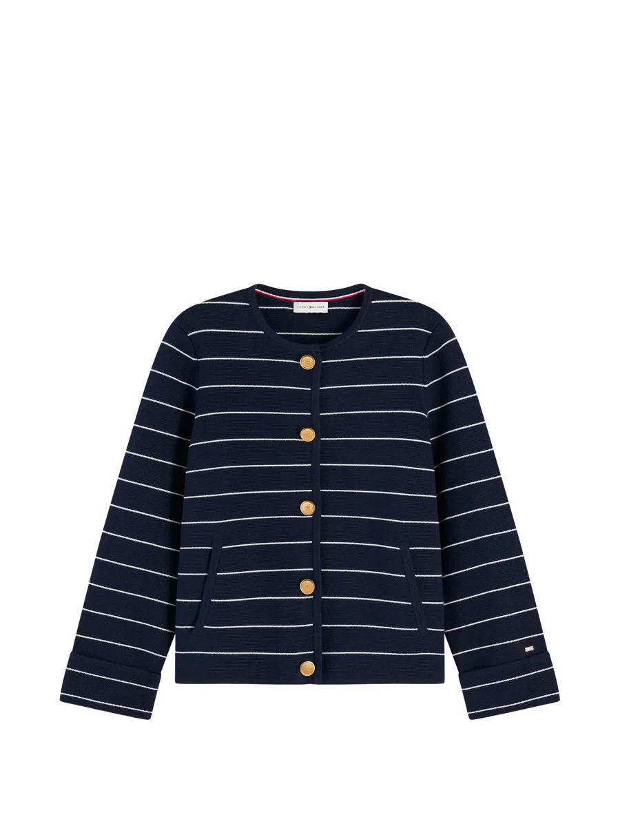 horizontal-stripe button-up cardigan 1