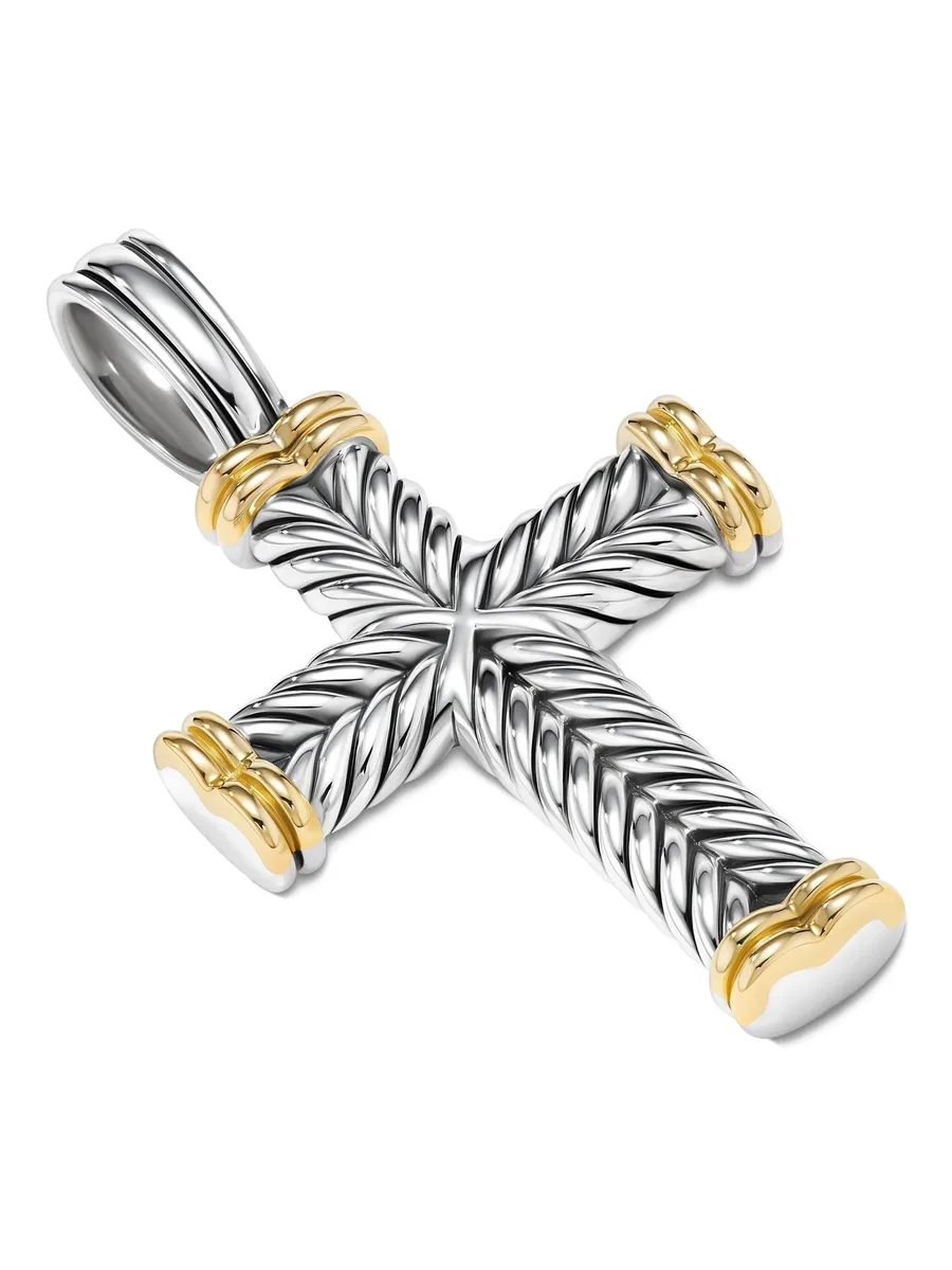 подвеска Chevron Cross из желтого золота и серебра (33 мм) 7