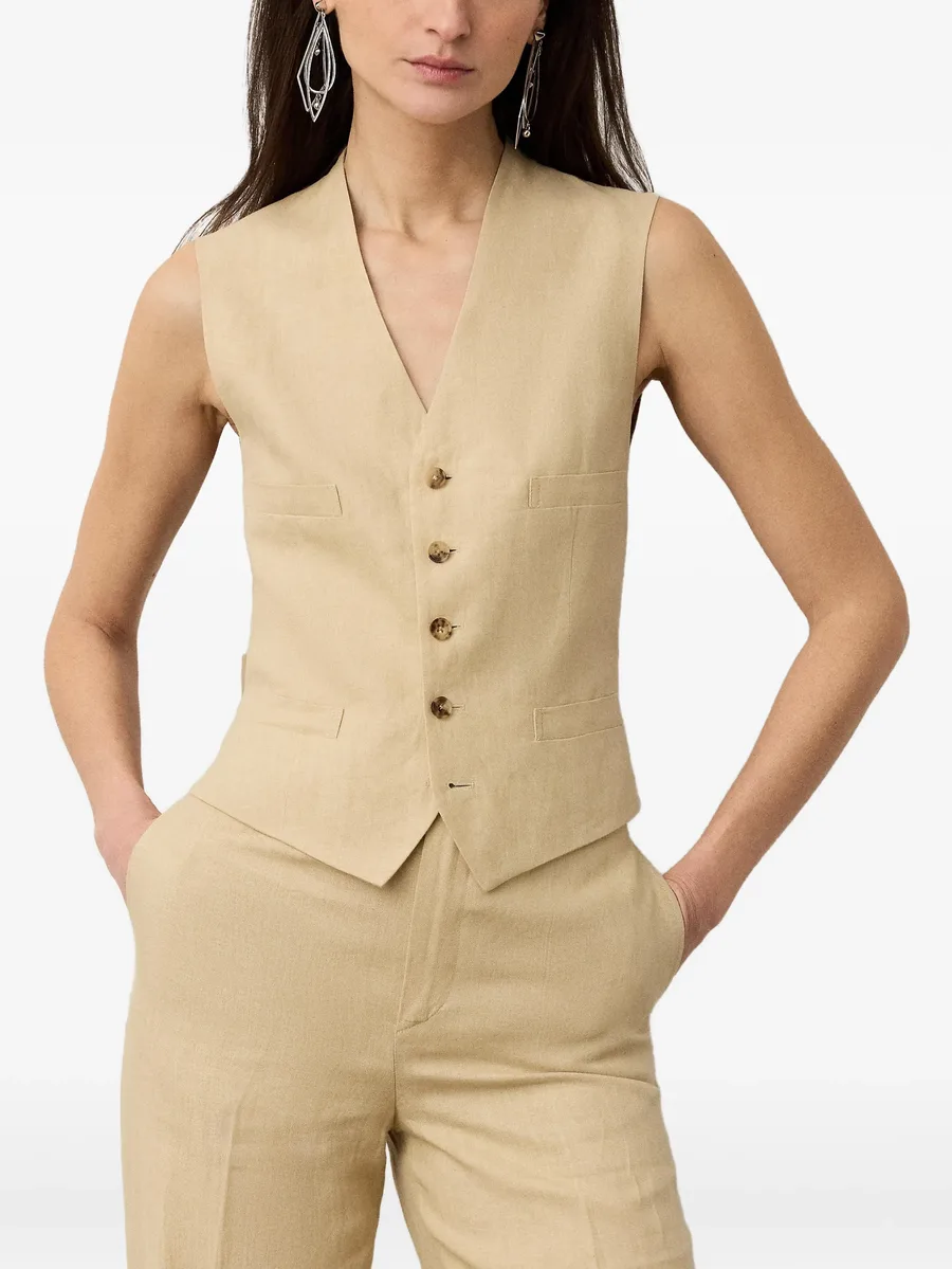 Jaiden V-neck buttoned linen vest 6