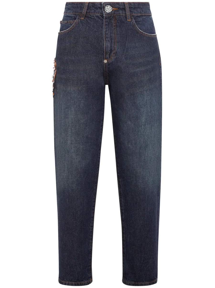 appliqué-detail tapered jeans 1