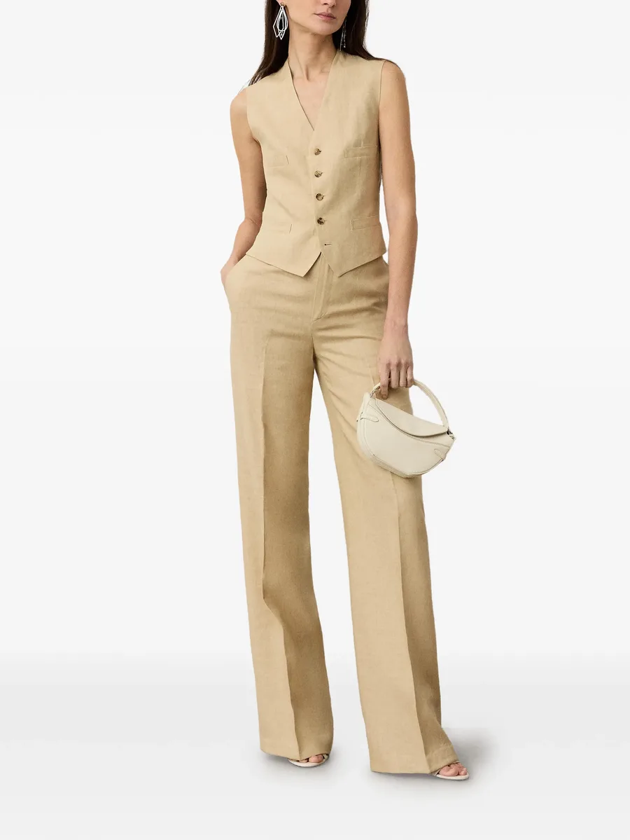 Jaiden V-neck buttoned linen vest 4