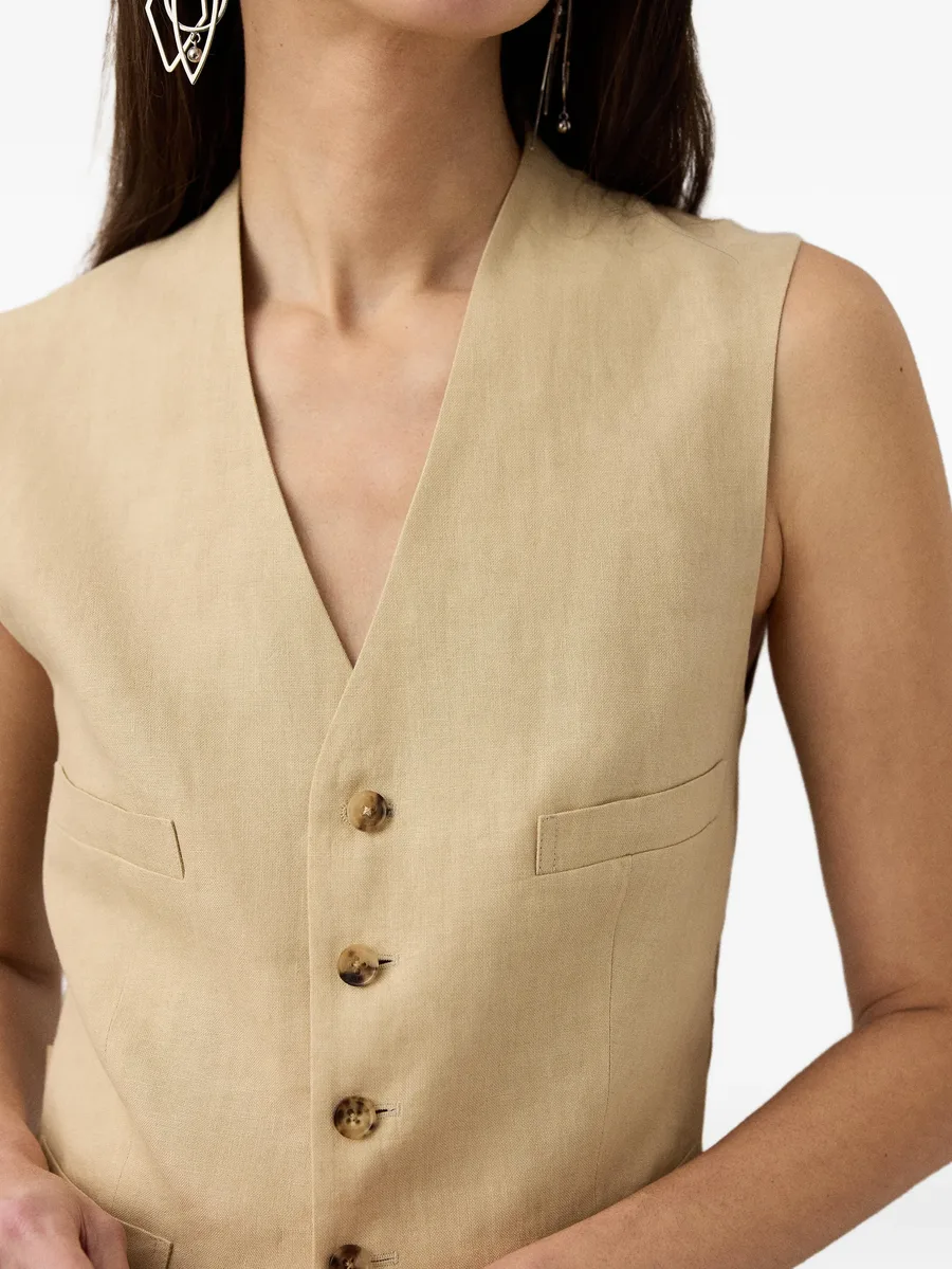 Jaiden V-neck buttoned linen vest 10