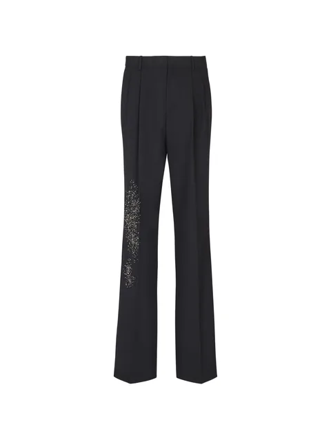 pleated wool trousers with Sand Effect embroidery