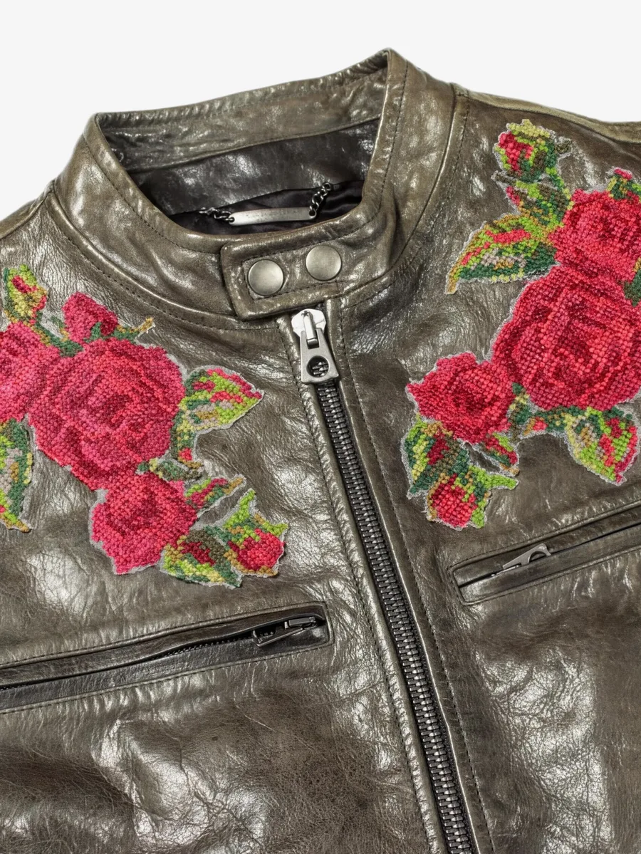 floral embroidery leather jacket 6