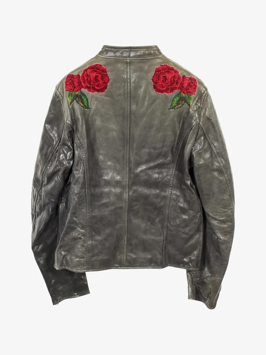 floral embroidery leather jacket 2