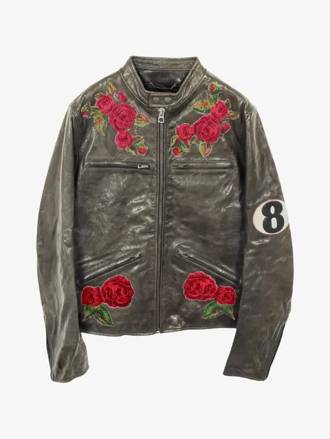 floral embroidery leather jacket