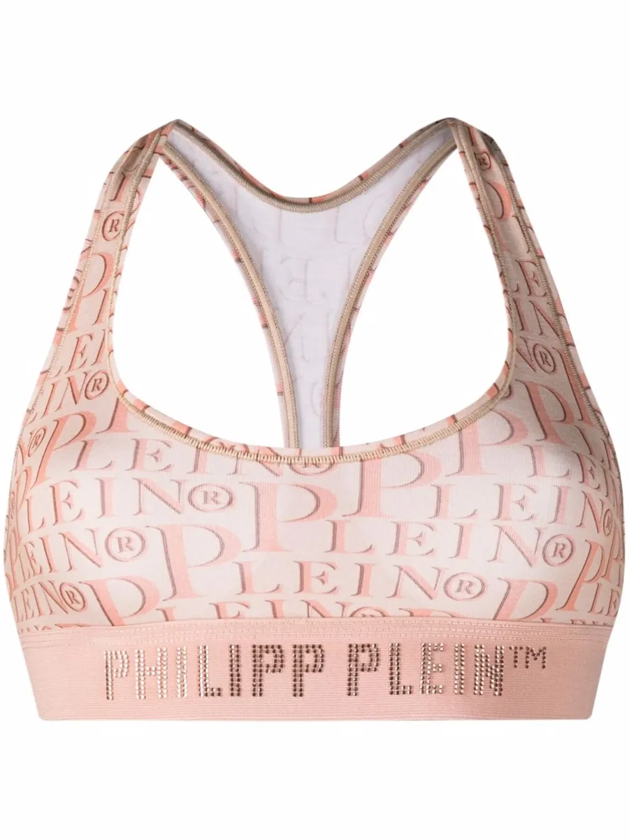 logo-print studded bra 1