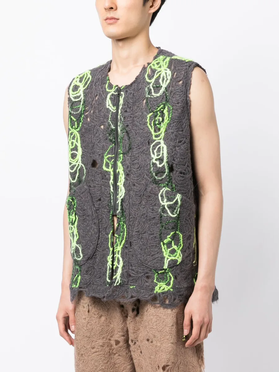open-knit distressed zipped waistcoat 6