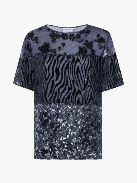 patchwork-pattern devoré T-shirt