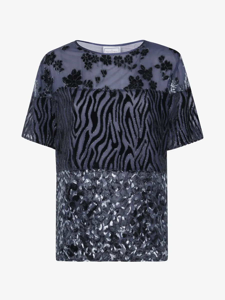 patchwork-pattern devoré T-shirt 1