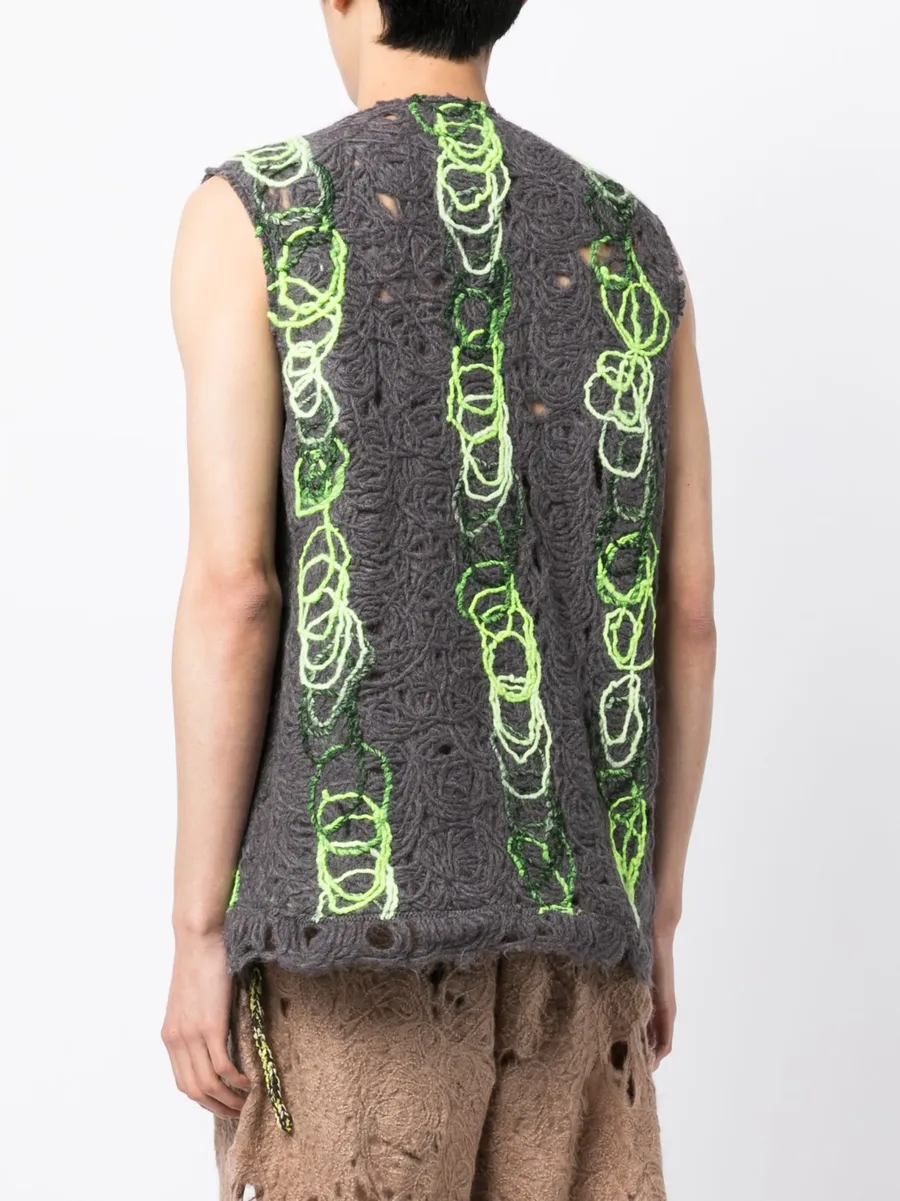 open-knit distressed zipped waistcoat 7