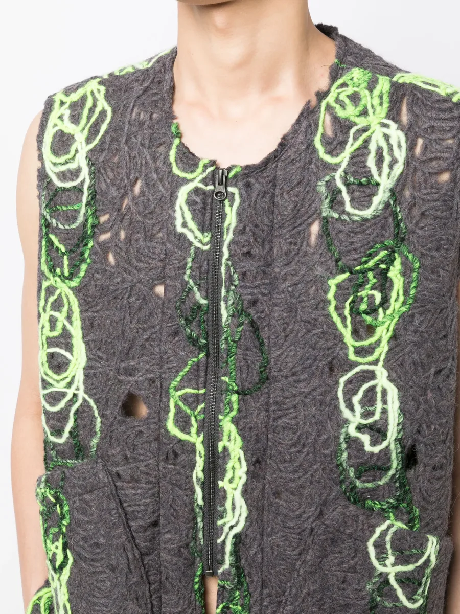 open-knit distressed zipped waistcoat 10