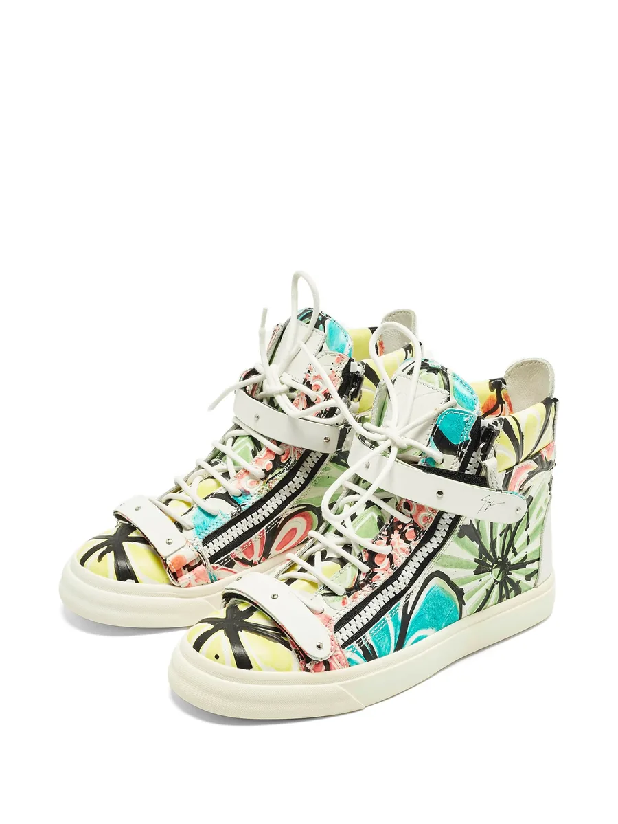 floral-painted leather sneakers 3