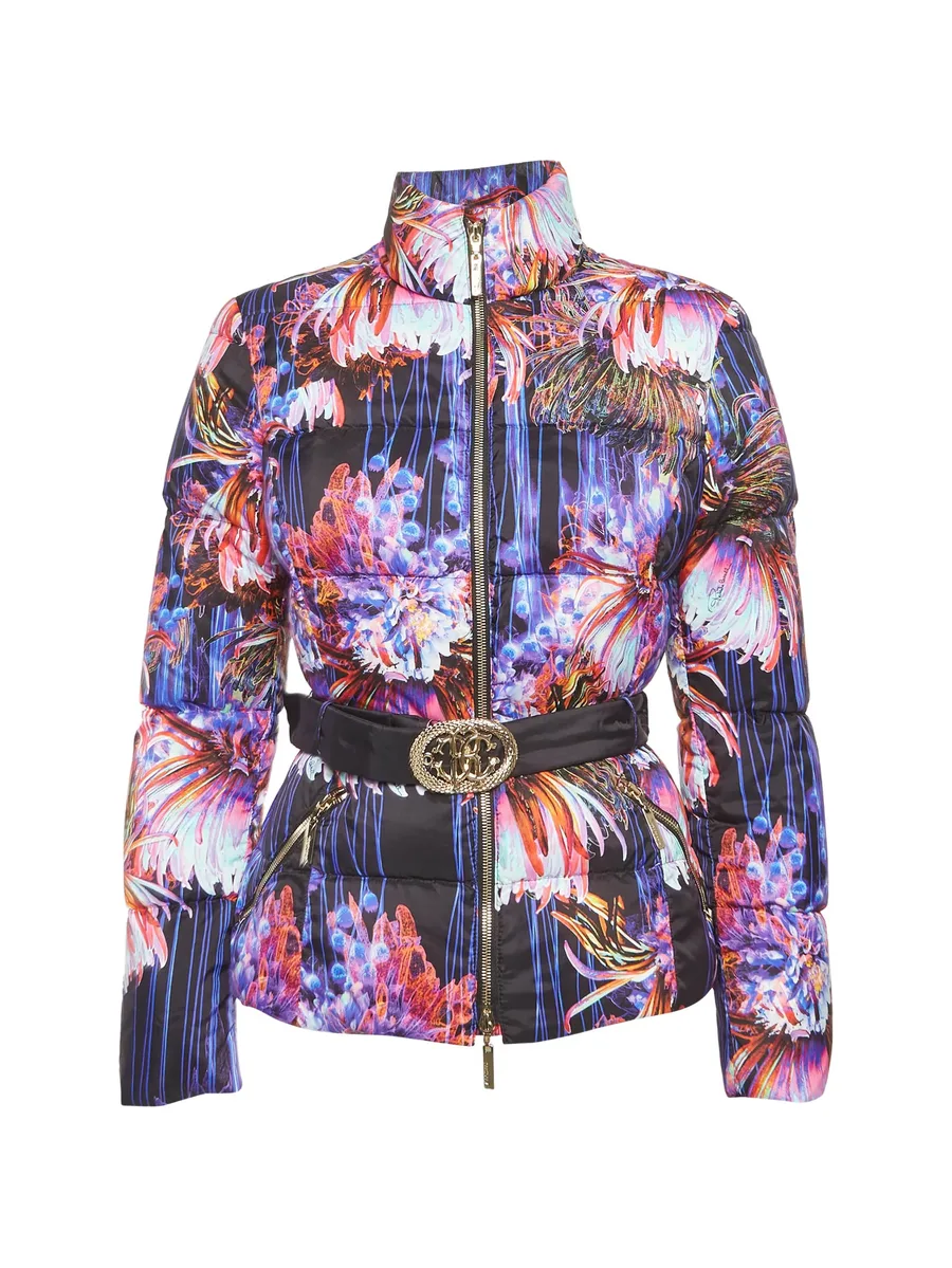 printed belted puffer jacket 1