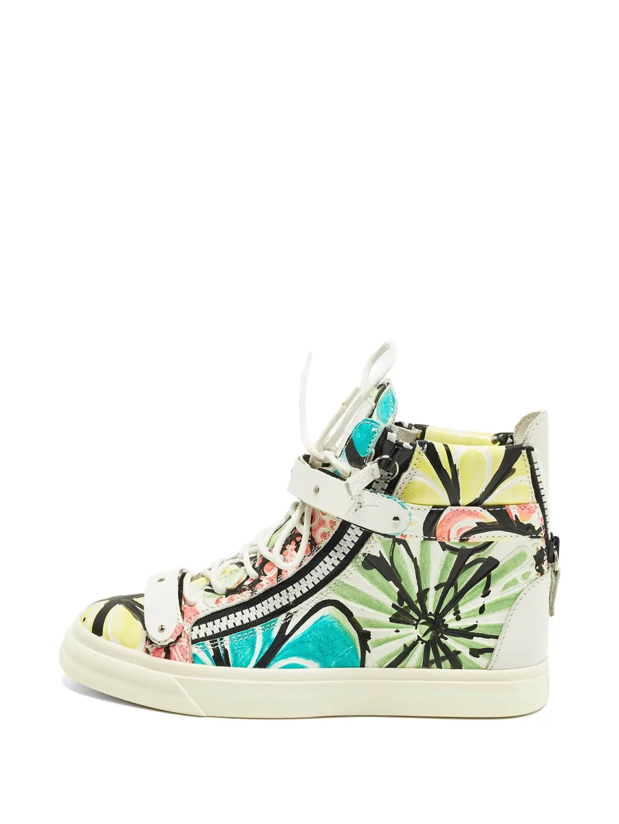 floral-painted leather sneakers 1