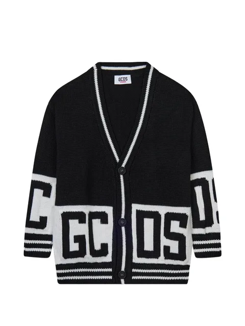 logo-jacquard V-neck cardigan