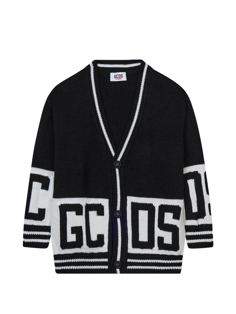 logo-jacquard V-neck cardigan 1