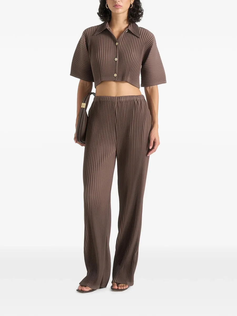 Lila pleated wide-leg trousers in brown 2