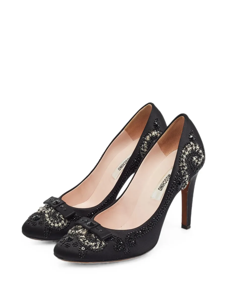 Embellished satin heeled pumps 2