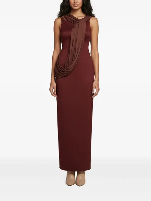 draped high-slit maxi dress