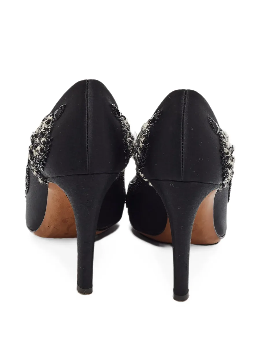 Embellished satin heeled pumps 3