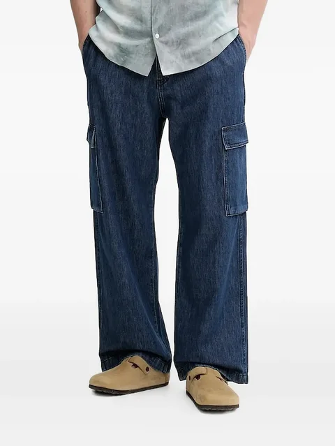 cargo-pockets drawstring wide-leg jeans