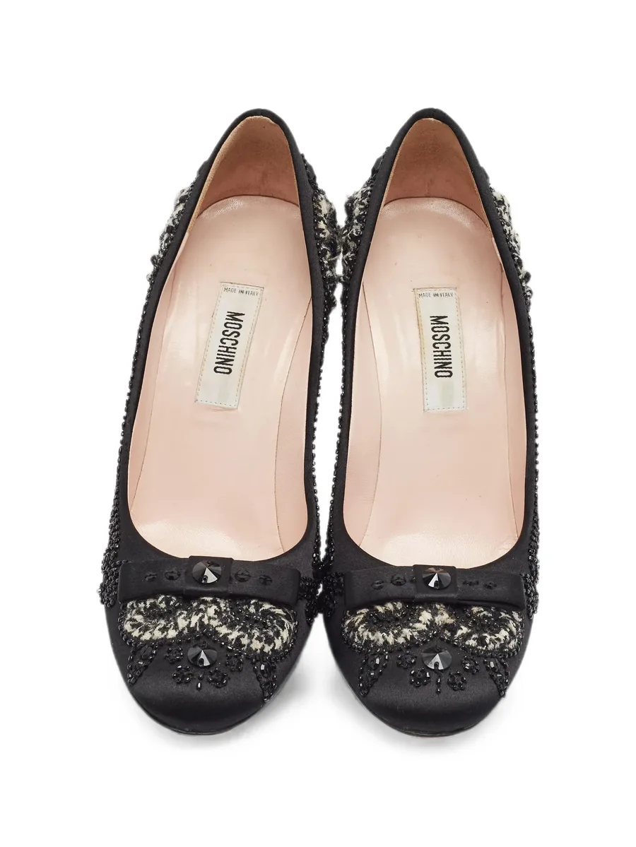 Embellished satin heeled pumps 4