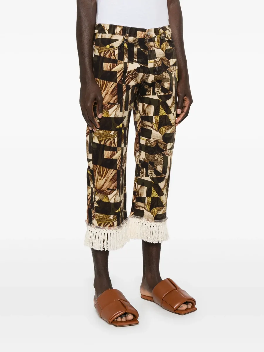 floral-pattern fringed tapered jeans 7