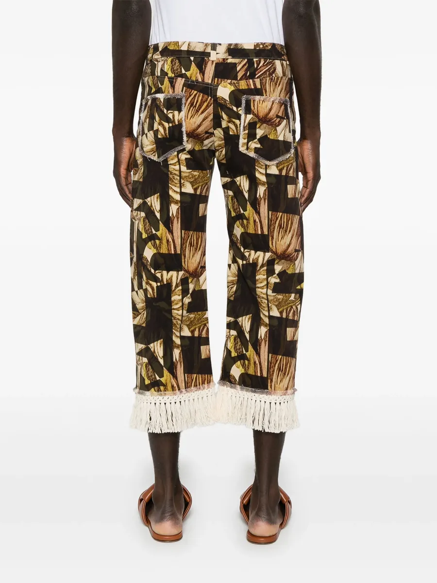 floral-pattern fringed tapered jeans 9
