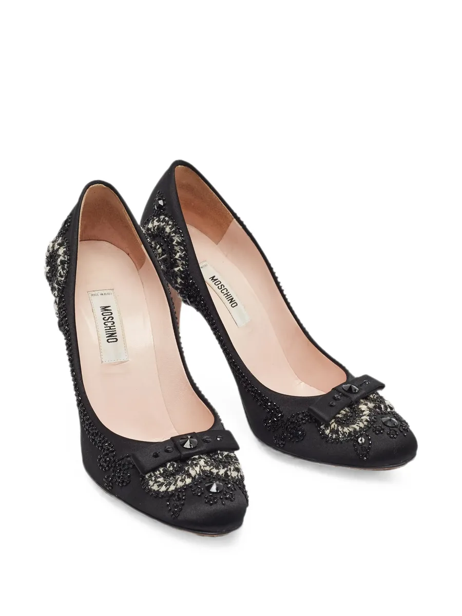 Embellished satin heeled pumps 5