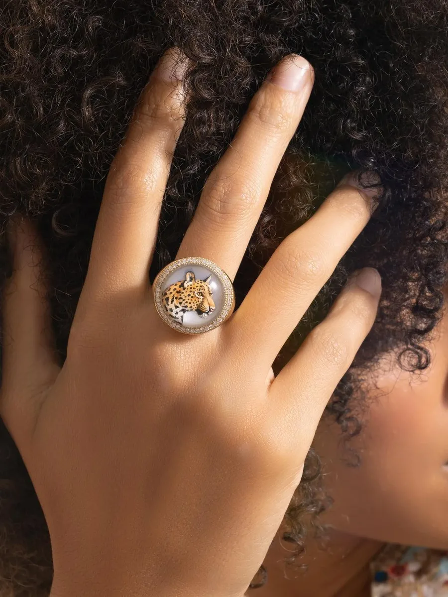 mother of pearl and diamond leopard ring 4