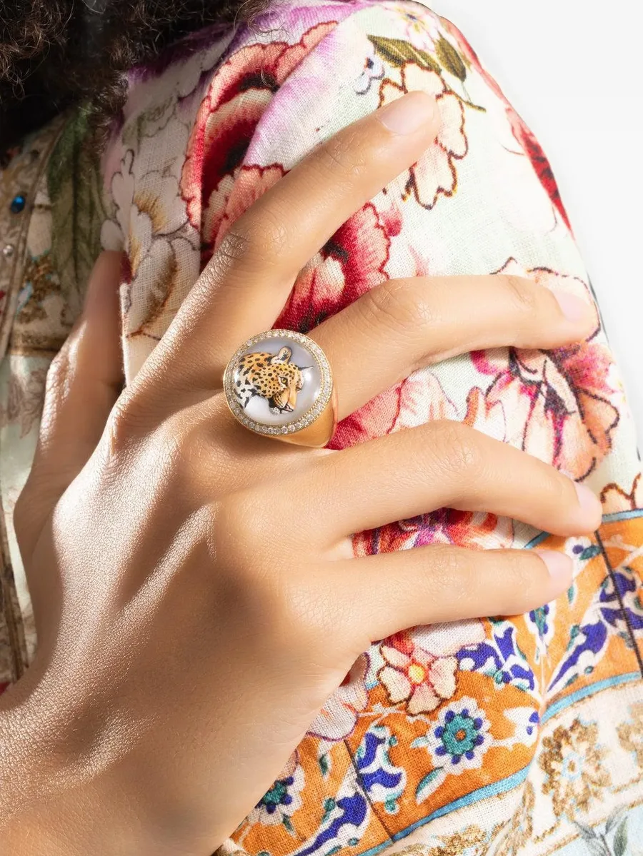mother of pearl and diamond leopard ring 2