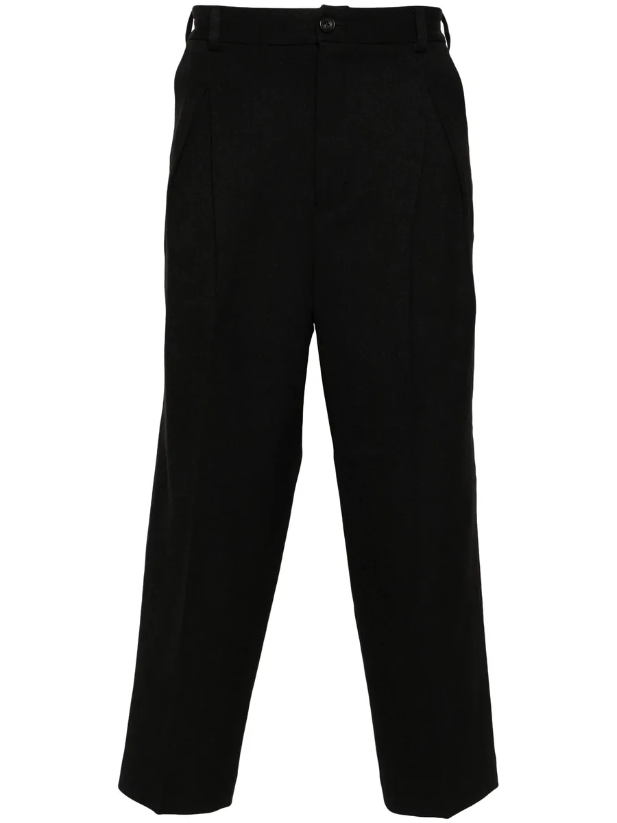 button-fastening cotton tapered trousers 1