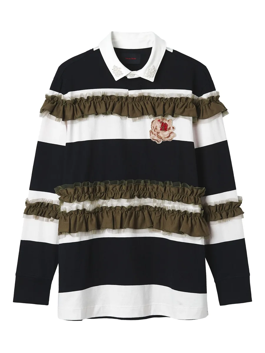 ruffle-embellished striped polo shirt 1