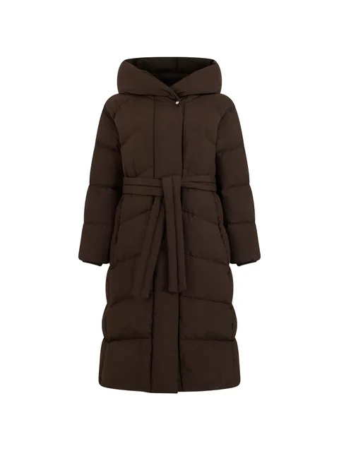 belted hooded puffer jacket