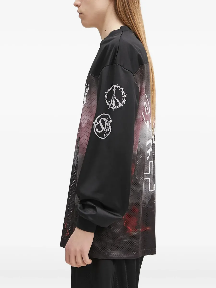 mesh-panel graphic long-sleeve T-shirt 5