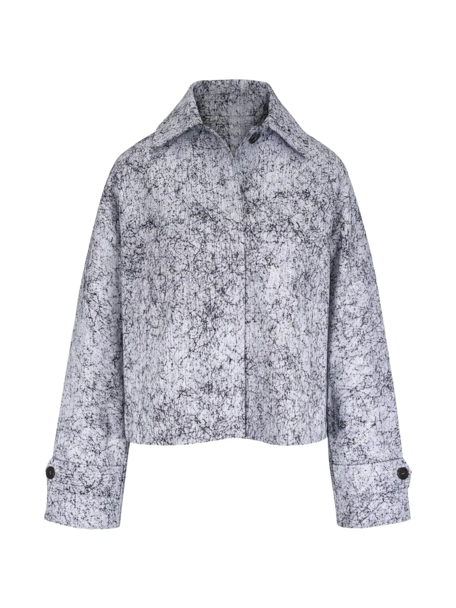 crackled denim cropped balmacaan jacket 1