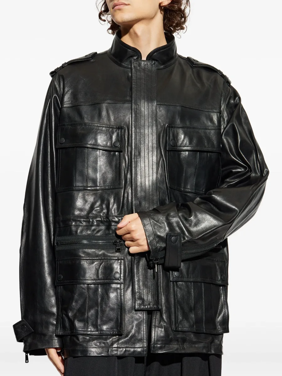 multiple-pocket leather jacket 5